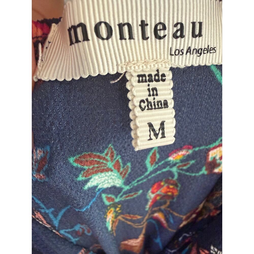Monteau Floral Maxi Dress Size Medium Boho Navy Sleeveless Flowy - Picture 3 of 7